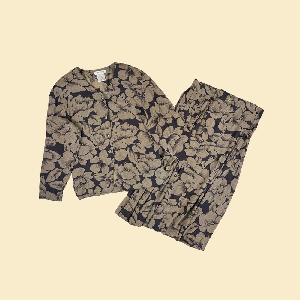 90s floral 2 piece skirt & blouse set, size 14 vintage, Jones New York Petite